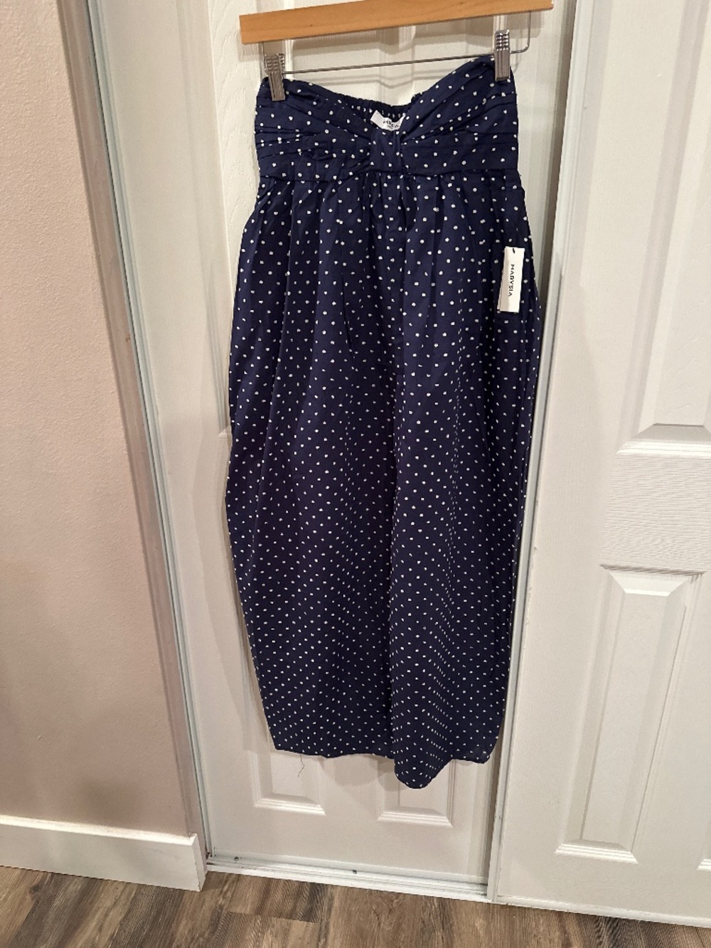 Women’s wide leg pants navy polka dots with pockets on side brand Marisa size S